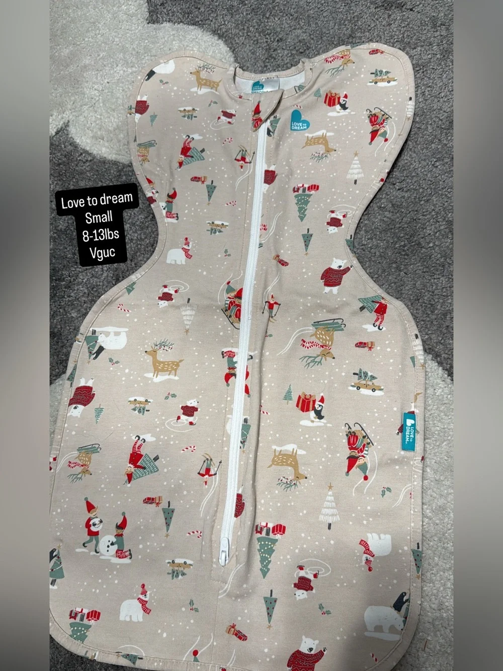 Love to dream Beige Holiday-Print Zip Swaddle Pajamas